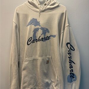 Carhartt Off-White Hoodie with Blue Map Design